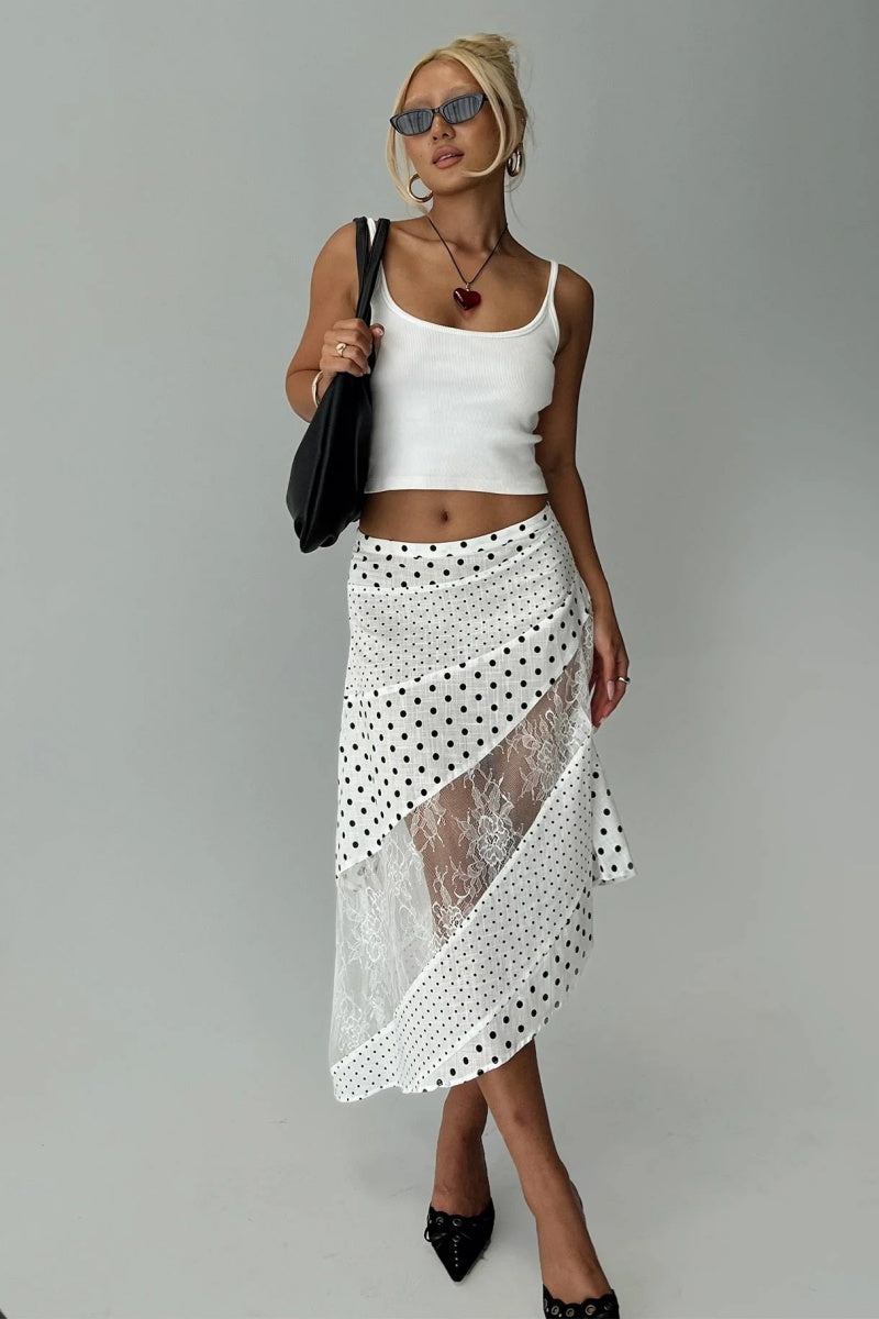 Rennar Midi Skirt White /Polka Dot-ROVOLE