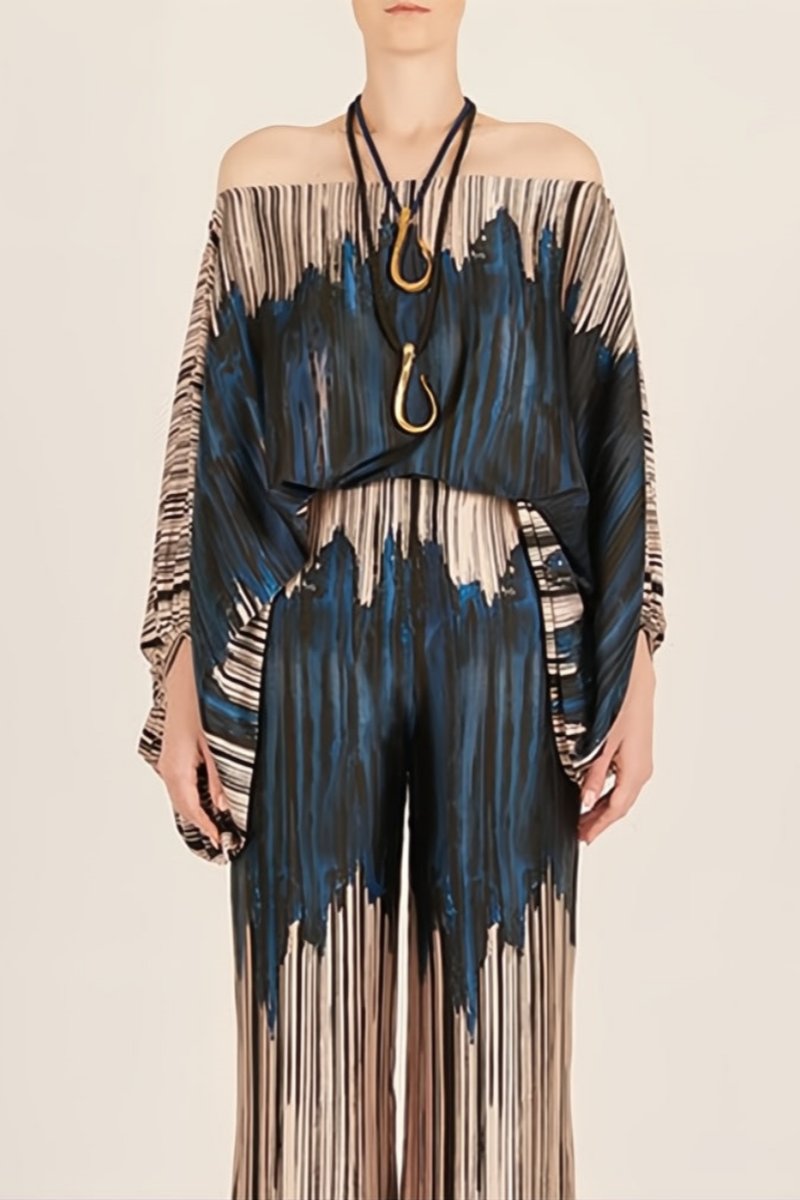 Abstract Waves Two-Piece Set - Blue-Brown-ROVOLE