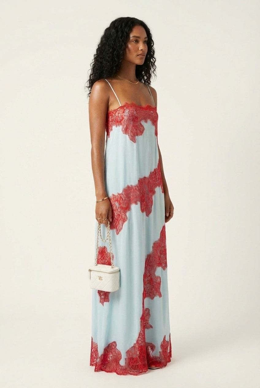 Celestine Lace‑Trim Satin Slip Maxi Dress
