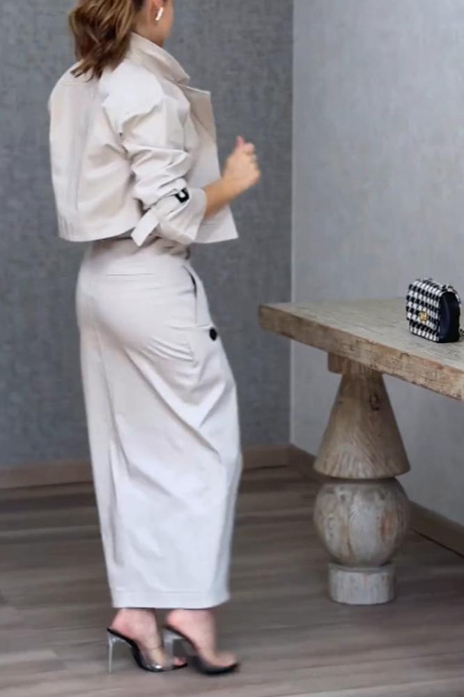Fashion Lapel Jacket & Split Skirt Two-Piece Set-ROVOLE
