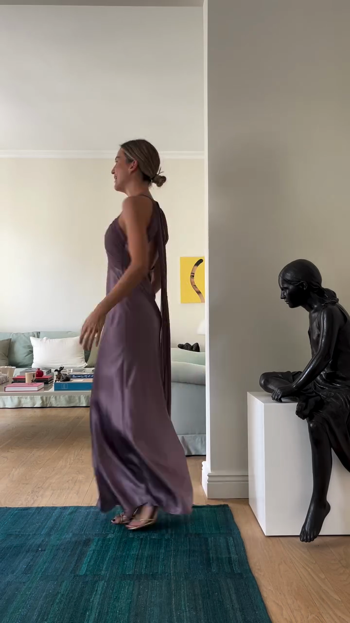 Lavender Halter Neck Satin Gown