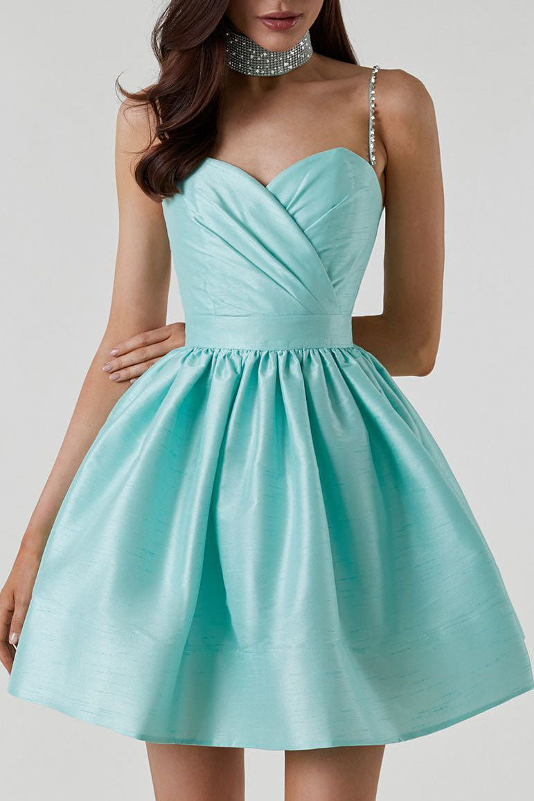 Sweet High-Waist Ruched Fluffy Mini Dress-ROVOLE