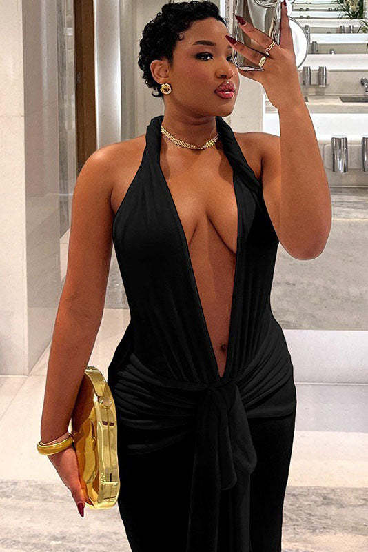 Summer New Slim Fit Tie-Backless Maxi Dress-ROVOLE