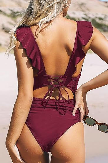 Ruffle Cut-Out One-Piece Swimsuit-ROVOLE