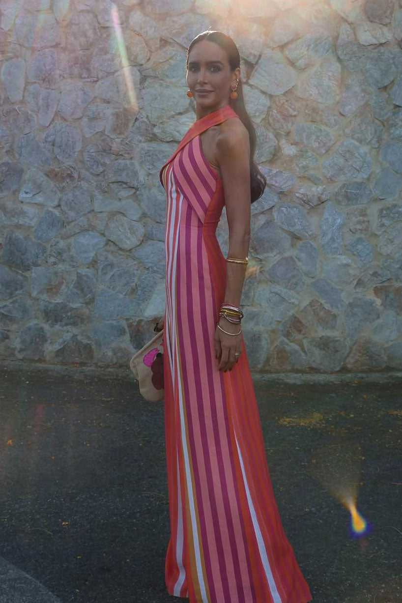 Sunset Samba Cross-Halter Stripe Dress-ROVOLE
