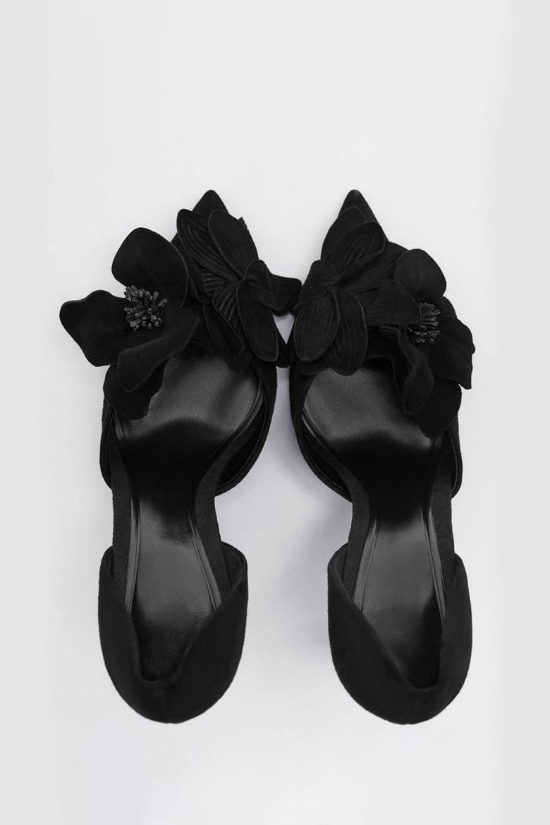 Flower Embellished Pointed High Heels-ROVOLE