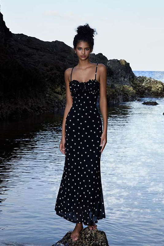 Moonlit Polka Dot Maxi Dress-ROVOLE