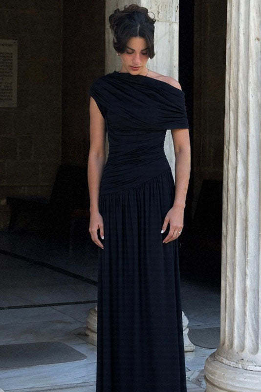 Asymmetric Cutout Evening Maxi Dress-ROVOLE