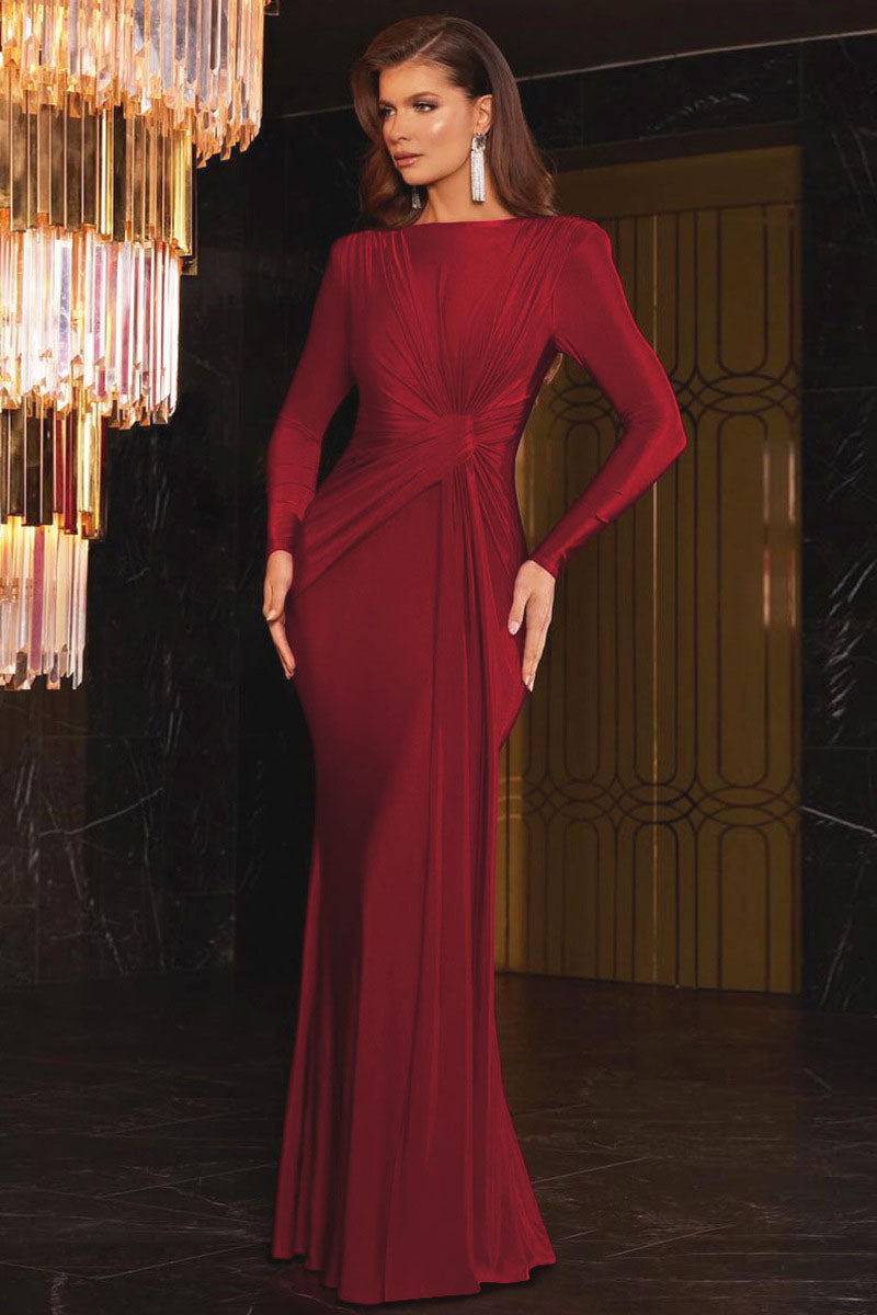Euro-Inspired Round Neck Evening Maxi Dress-ROVOLE
