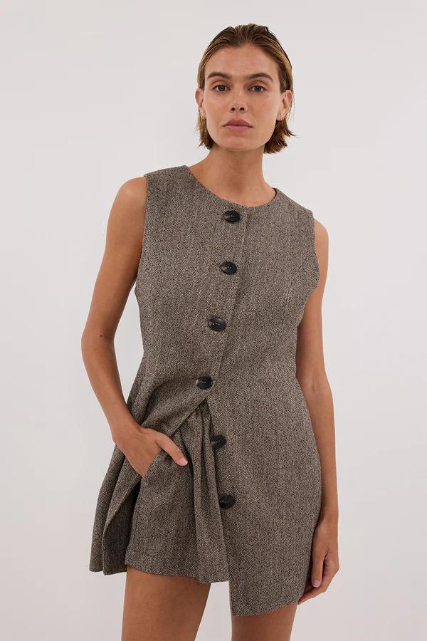 Frankie Choc Tweed Tunic Vest Set-ROVOLE