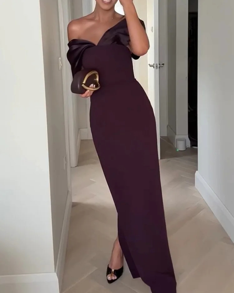 Solid color satin stitching dress