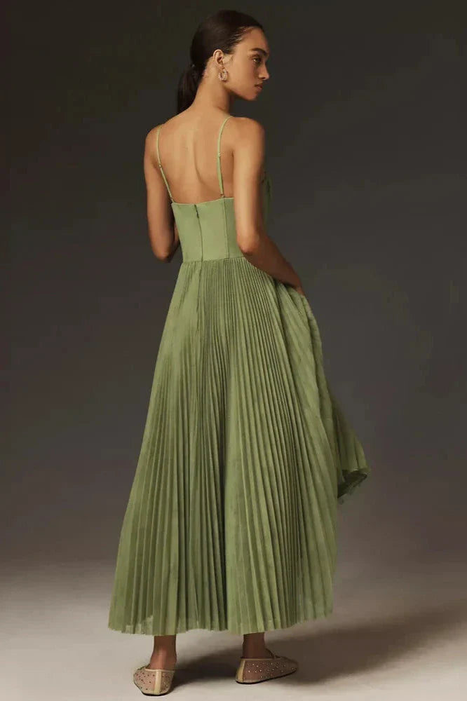 Bustier Pleated Tulle Fit & Flare Midi Dress-ROVOLE