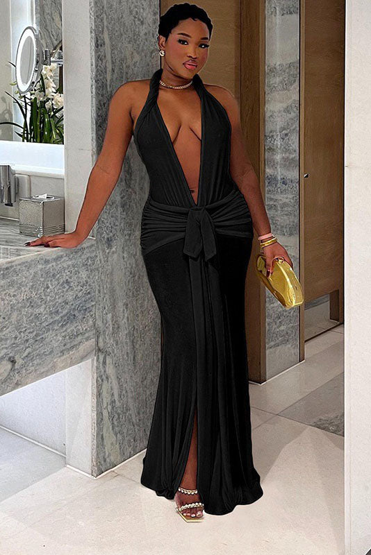 Summer New Slim Fit Tie-Backless Maxi Dress-ROVOLE