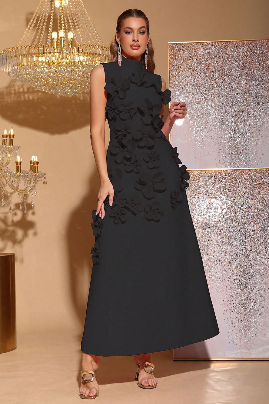 Ethel Flower Embellished Sleeveless Maxi Dress-ROVOLE