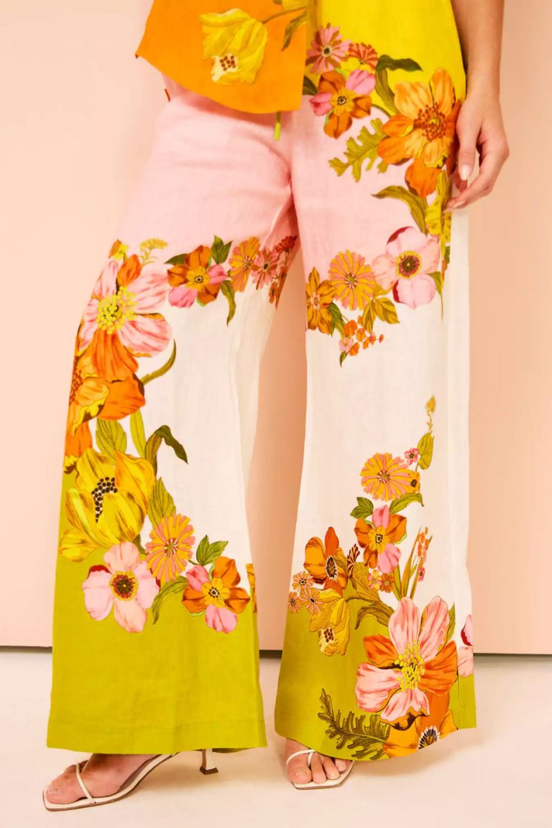 Unique Print Elastic Waist Pocketed Wide Leg Pants-Set-ROVOLE