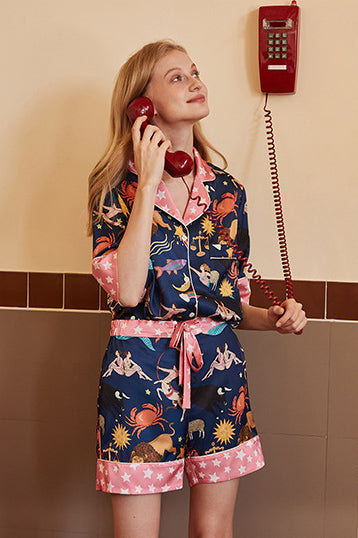 Blue Constellation Shorts Pajama Set-ROVOLE