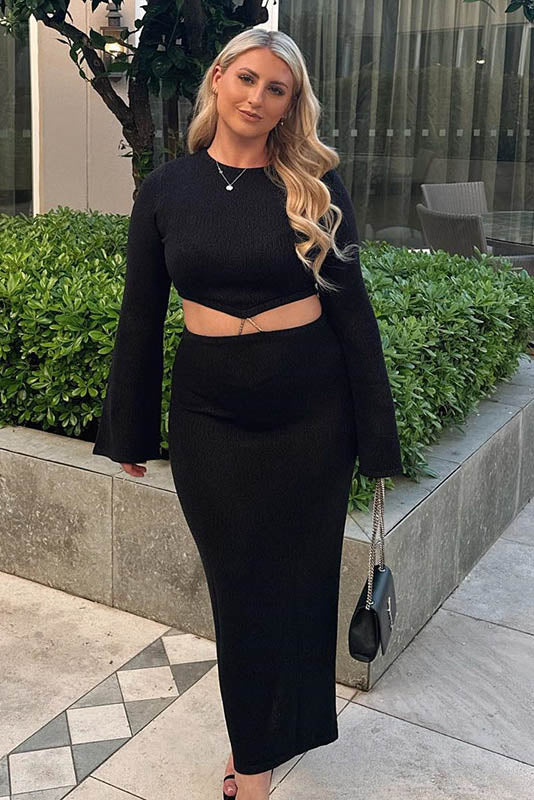 Crewneck Knit & Slit Skirt Set-ROVOLE