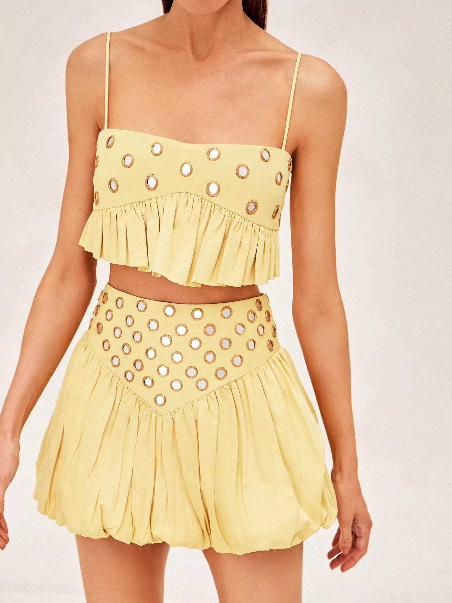 Luminous Allure Mirror Skirt Set-ROVOLE