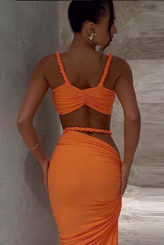 Apricot Breeze Skirt Set-ROVOLE