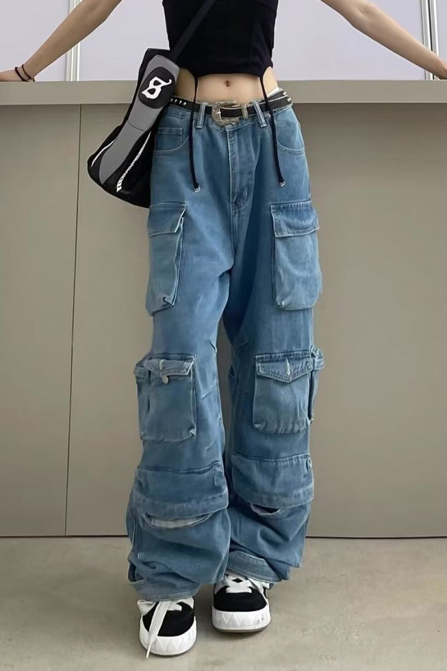 Light Wash Zip Jeans-ROVOLE