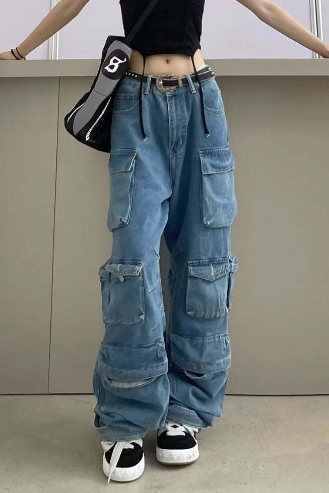 Light Wash Zip Jeans-ROVOLE