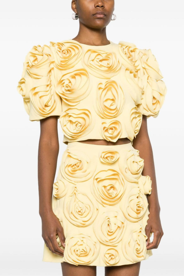 Aelis Puff Shoulder Floral Skirt Set-ROVOLE
