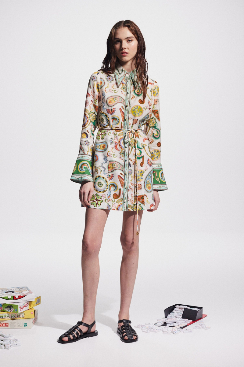 Aimeé Long Sleeve Paisley Mini Dress-ROVOLE