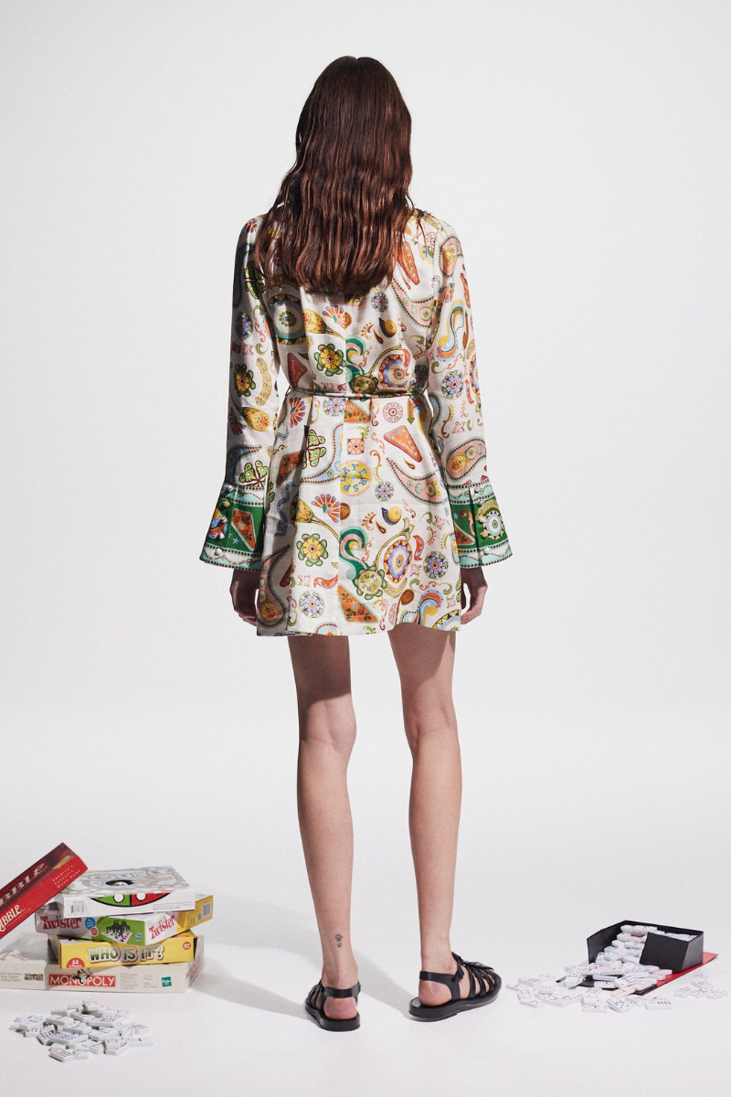 Aimeé Long Sleeve Paisley Mini Dress-ROVOLE