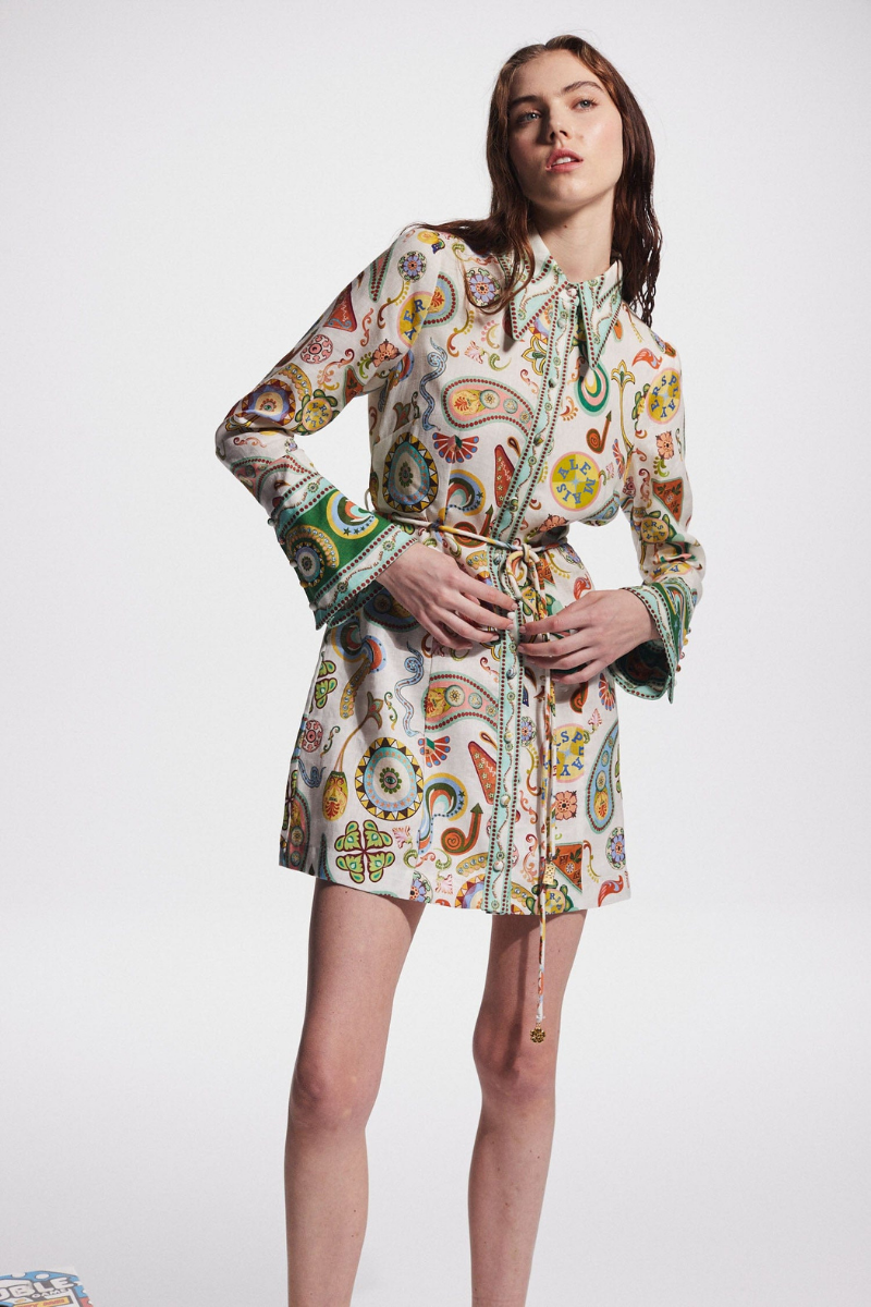 Aimeé Long Sleeve Paisley Mini Dress-ROVOLE