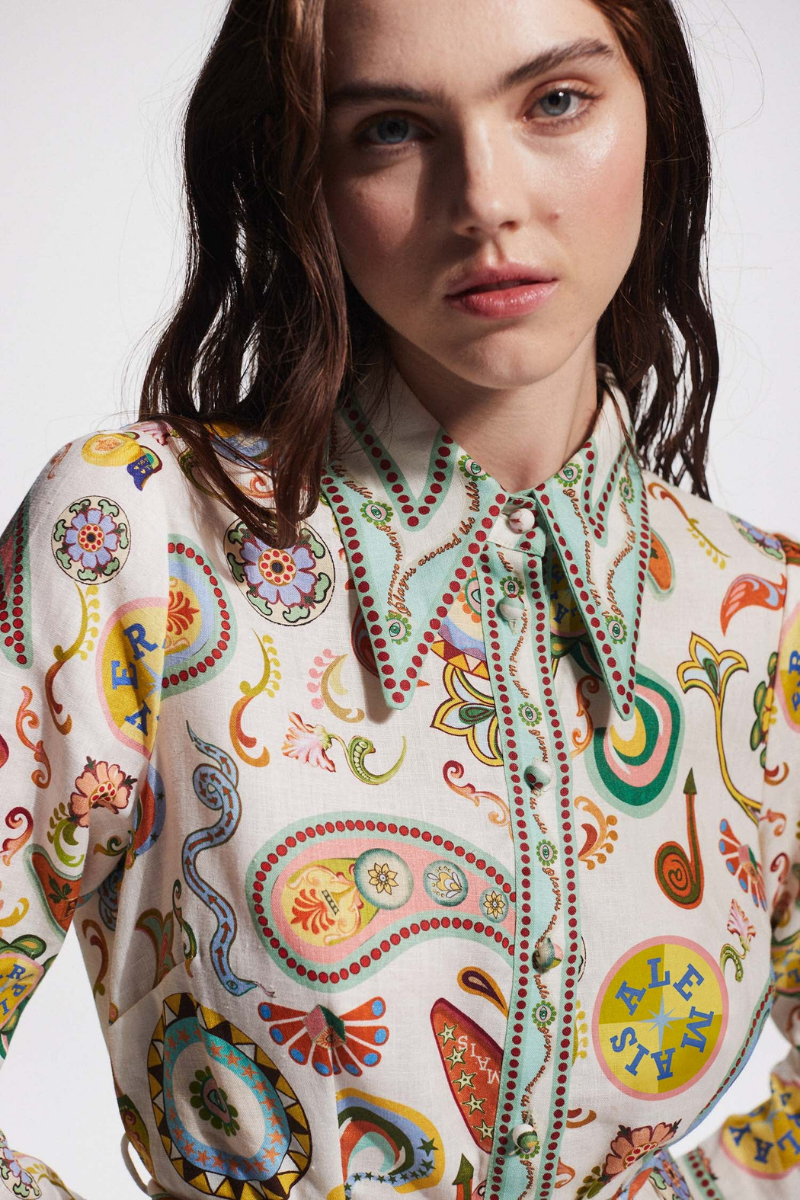 Aimeé Long Sleeve Paisley Mini Dress-ROVOLE