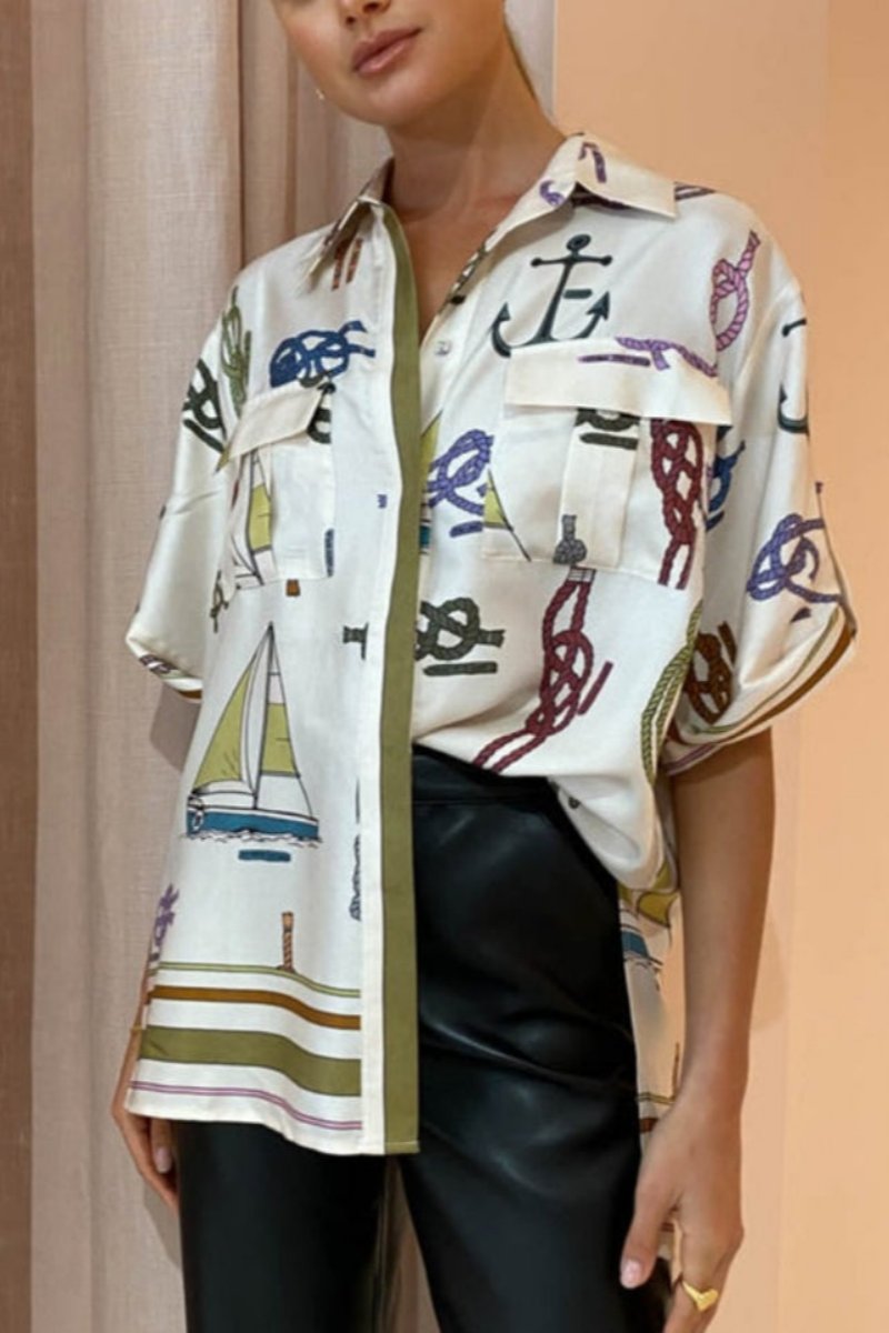 Hand-Drawn Nautical Motifs Pants Set-ROVOLE