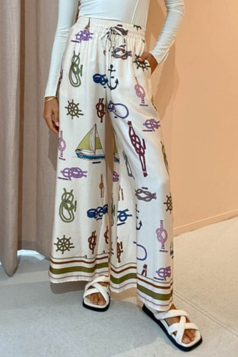Hand-Drawn Nautical Motifs Pants Set-ROVOLE