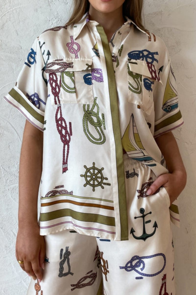 Hand-Drawn Nautical Motifs Pants Set-ROVOLE