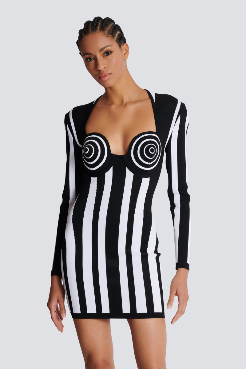 Allison Long Sleeve Striped Knit Mini Dress-ROVOLE