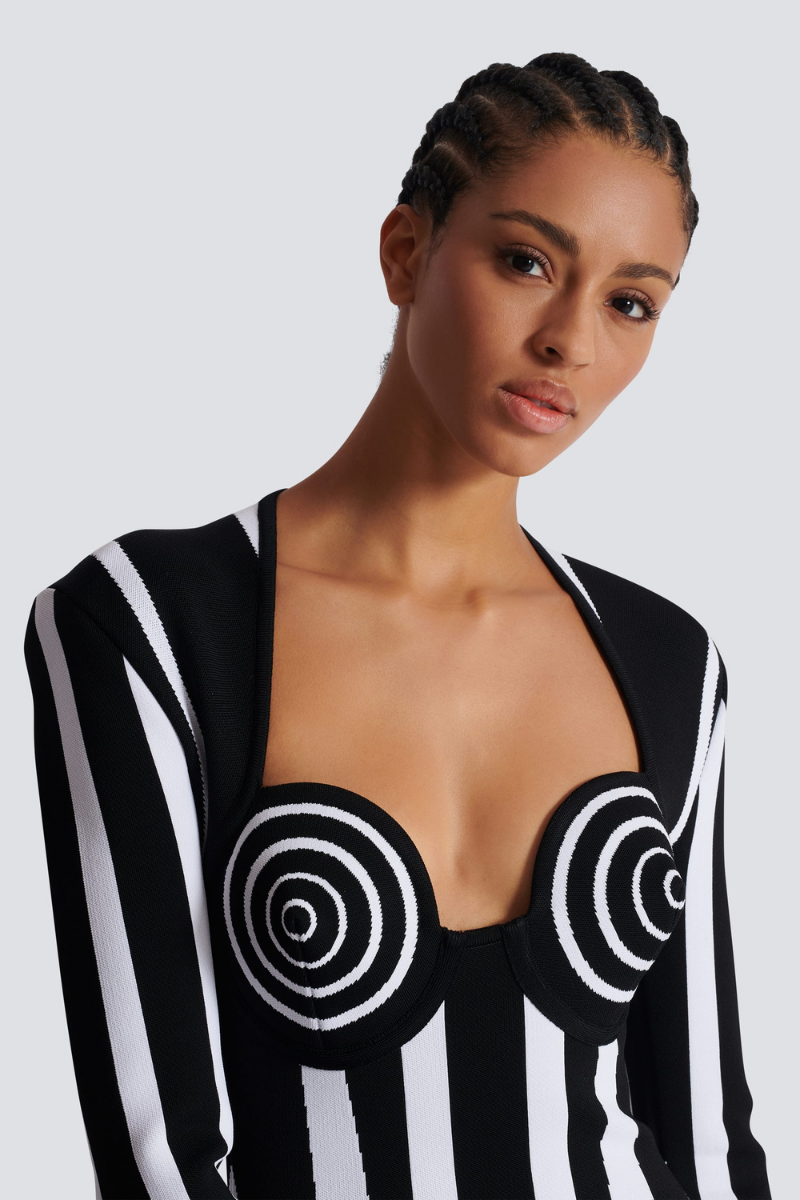 Allison Long Sleeve Striped Knit Mini Dress-ROVOLE