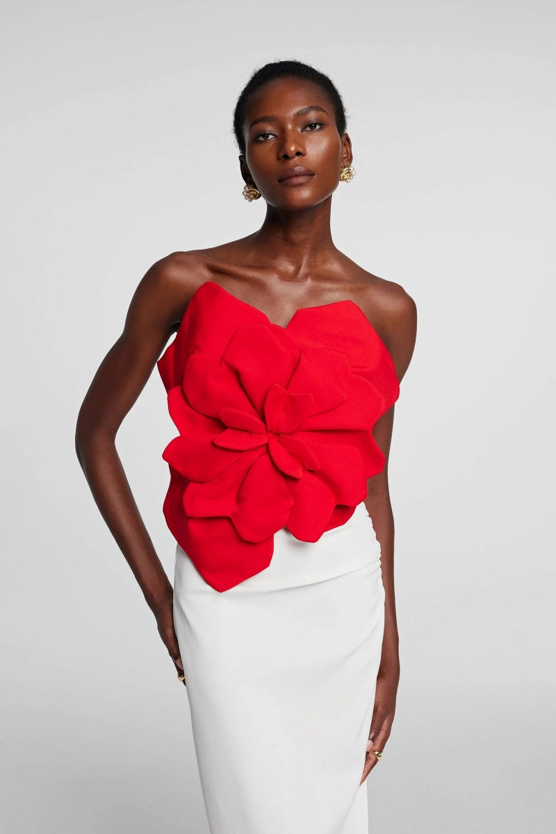 Scarlet Bloom Sculpted Top-ROVOLE