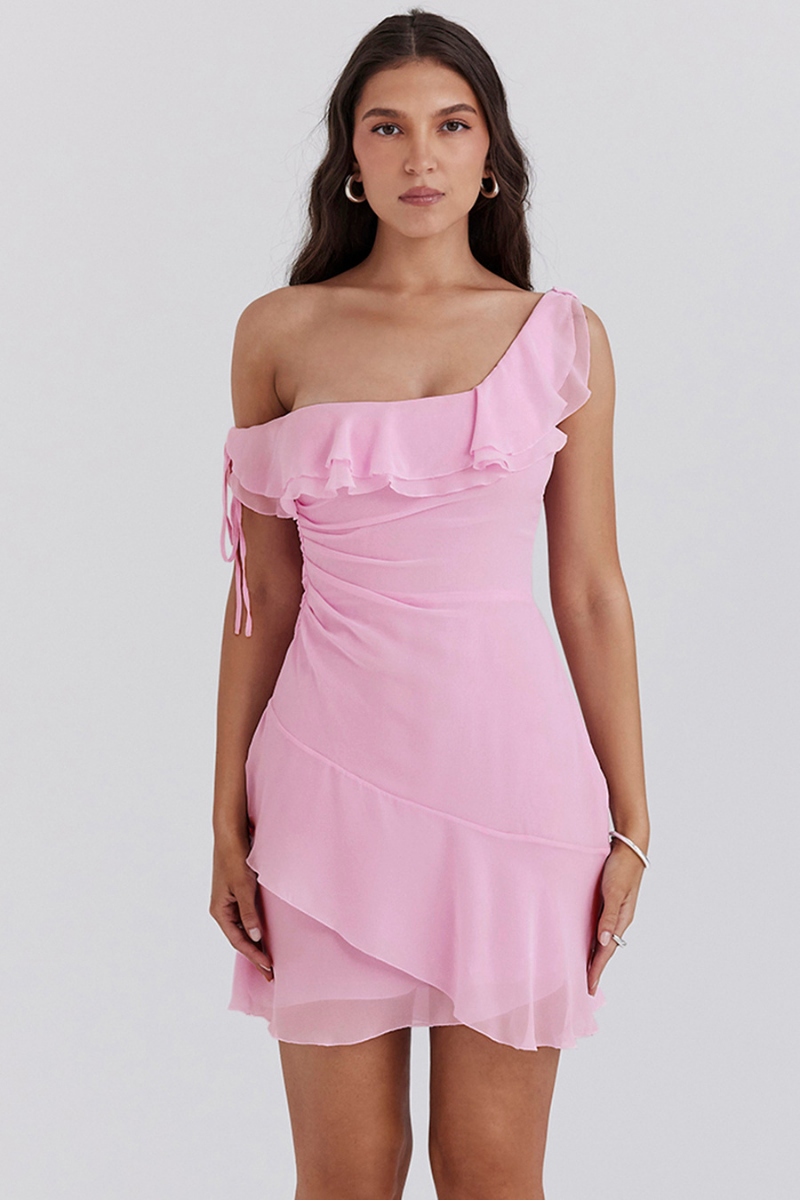 Anissa Off Shoulder Ruffle Mini Dress-ROVOLE
