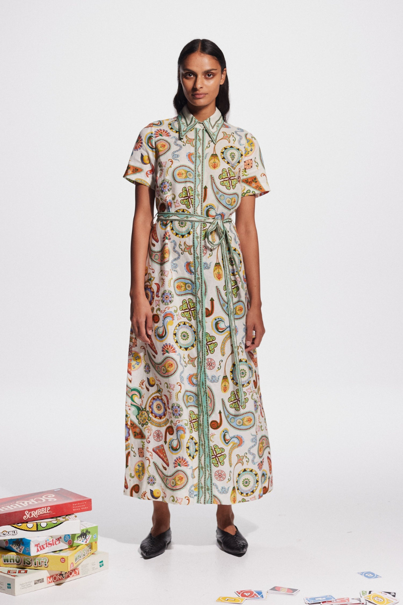 Anouche Short Sleeve Paisley Maxi Dress-ROVOLE