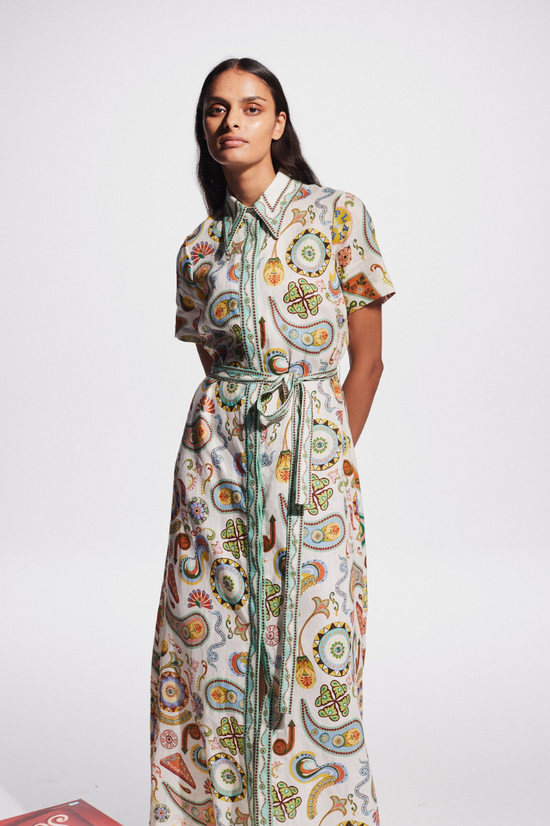 Anouche Short Sleeve Paisley Maxi Dress-ROVOLE