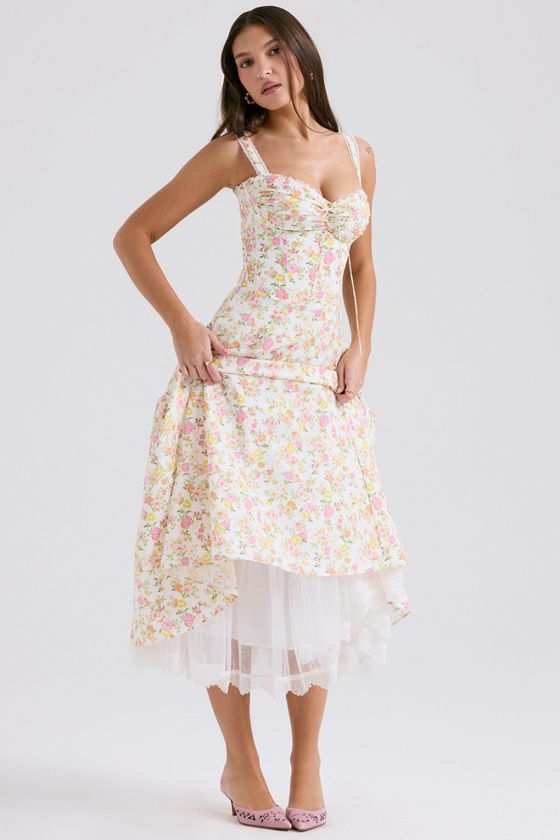Athénaïs Floral Ruched Maxi Dress-ROVOLE