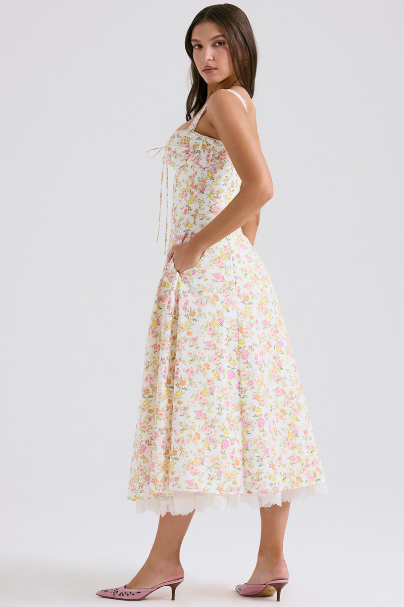Athénaïs Floral Ruched Maxi Dress-ROVOLE