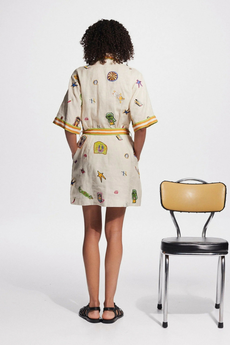 Aurelie Short Sleeve Embroidered Mini Dress-ROVOLE