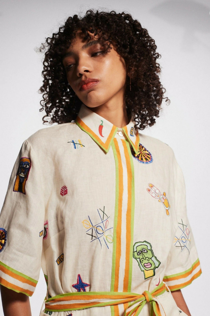 Aurelie Short Sleeve Embroidered Mini Dress-ROVOLE