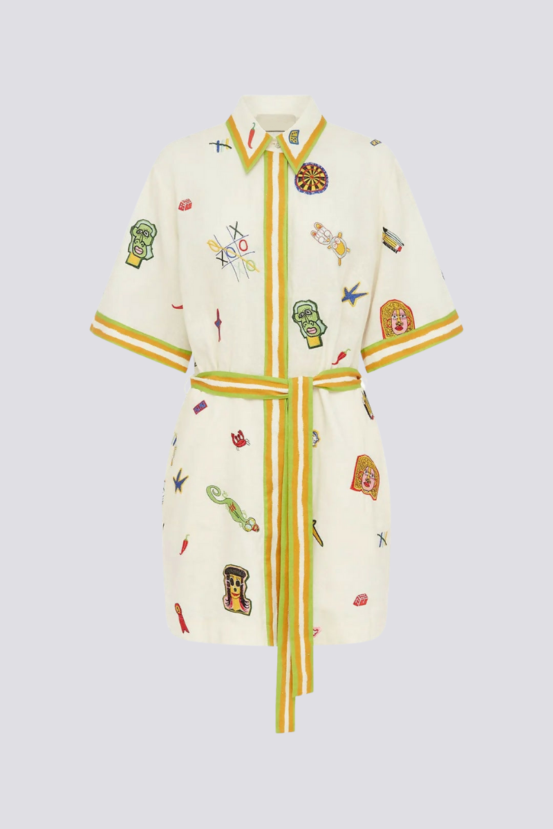 Aurelie Short Sleeve Embroidered Mini Dress-ROVOLE