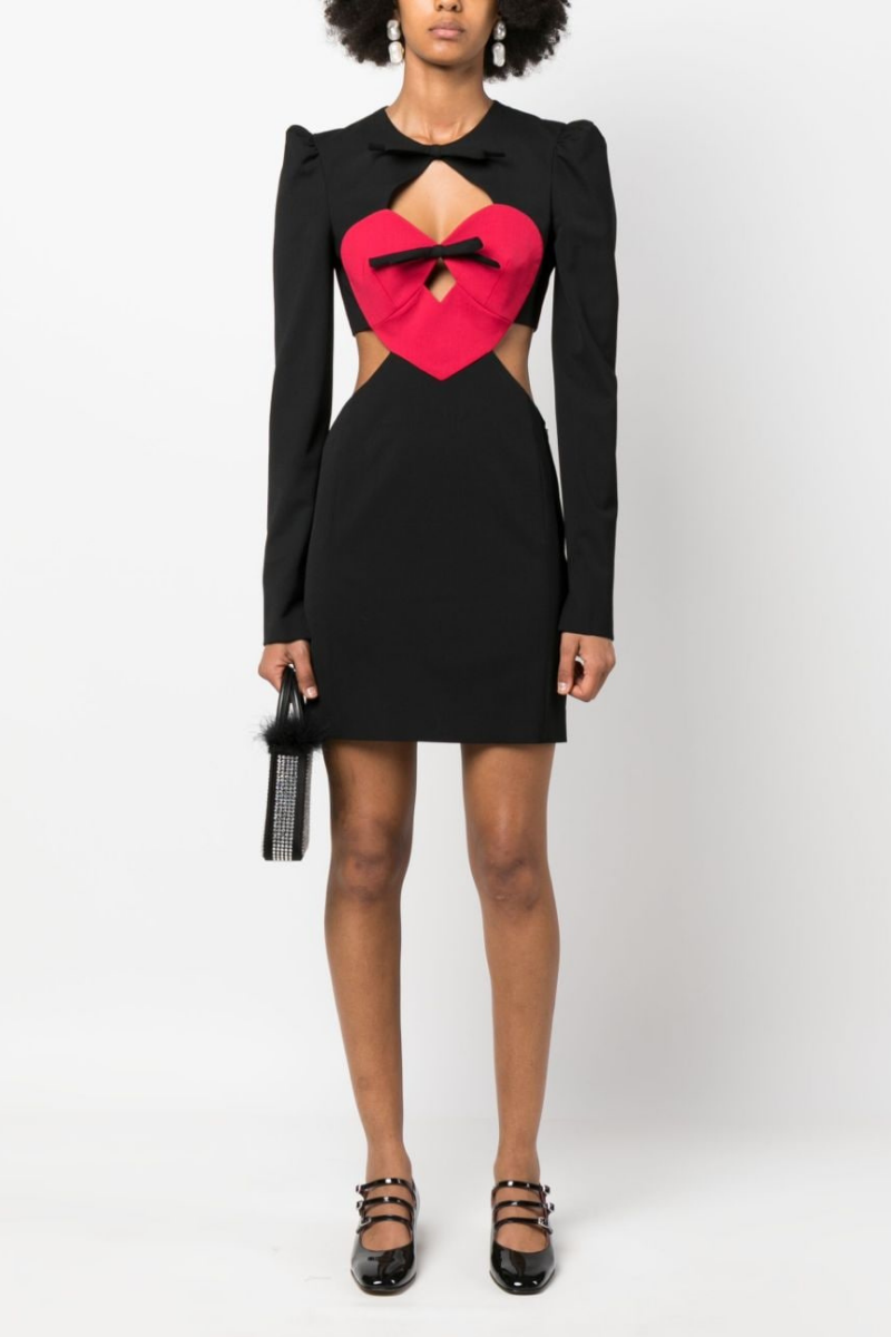 Azura Long Sleeve Bow Cutout Mini Dress-ROVOLE