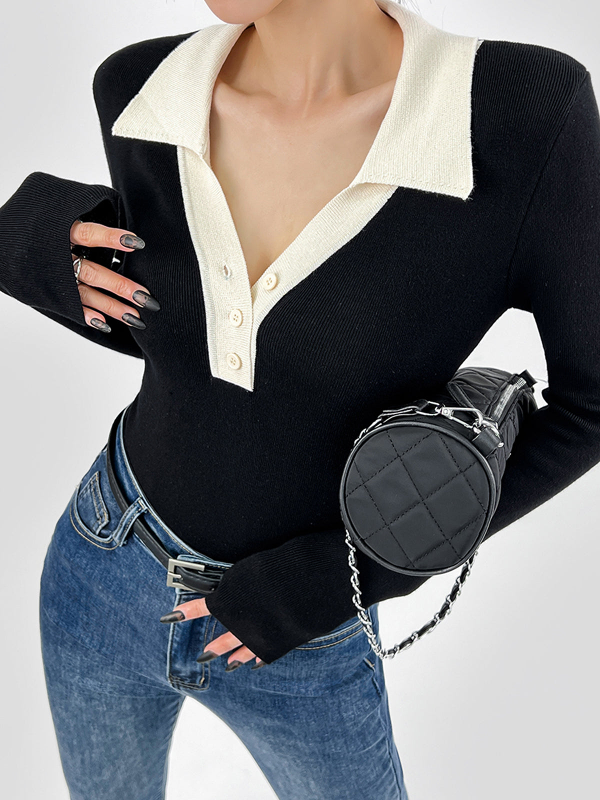 Contrast Trim Button Up Ribbed Shirt-Massicos