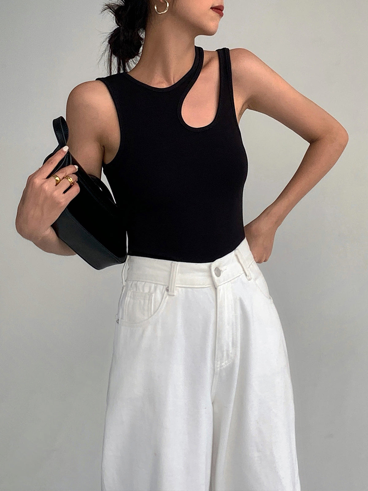 Semi-Sheer Cutout Tank Top-Massicos