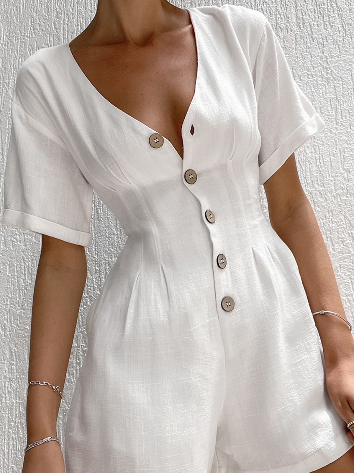 Button Down Linen Cotton Jumpsuit-ROVOLE