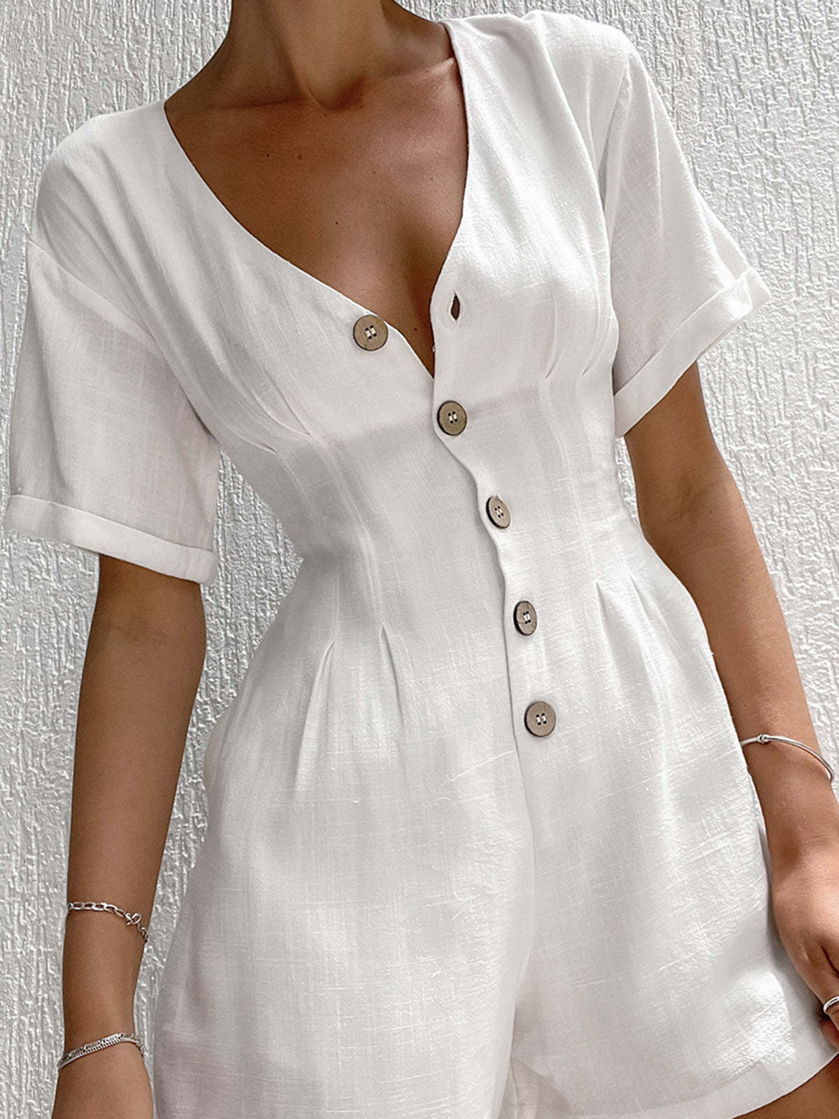 Button Down Linen Cotton Jumpsuit-ROVOLE