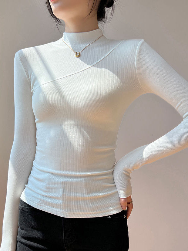 Semi-Sheer Mock Neck Long Sleeve Top-Massicos